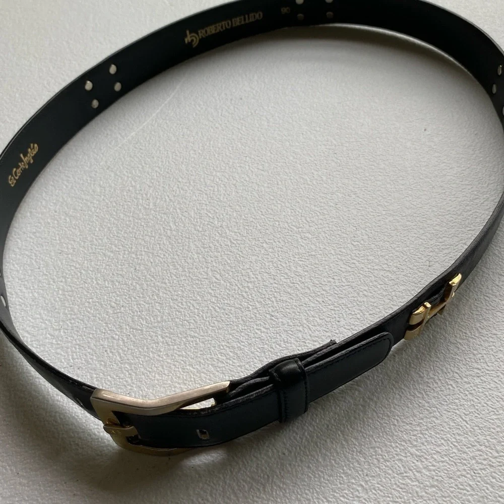 Roberto Bellido Black and Gold Leather Belt Size 36